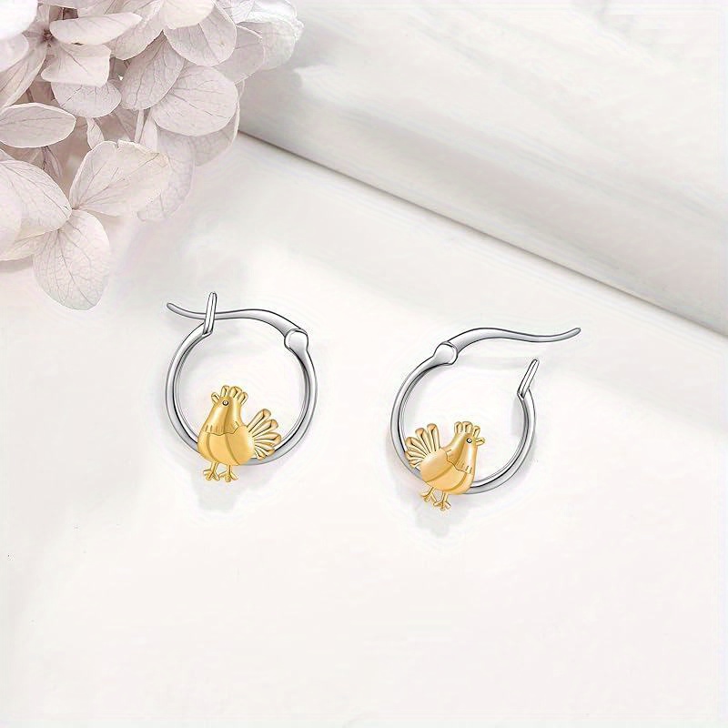 Women's Sterling Silver Chicken Hoop Earrings, Mother's Day Gift